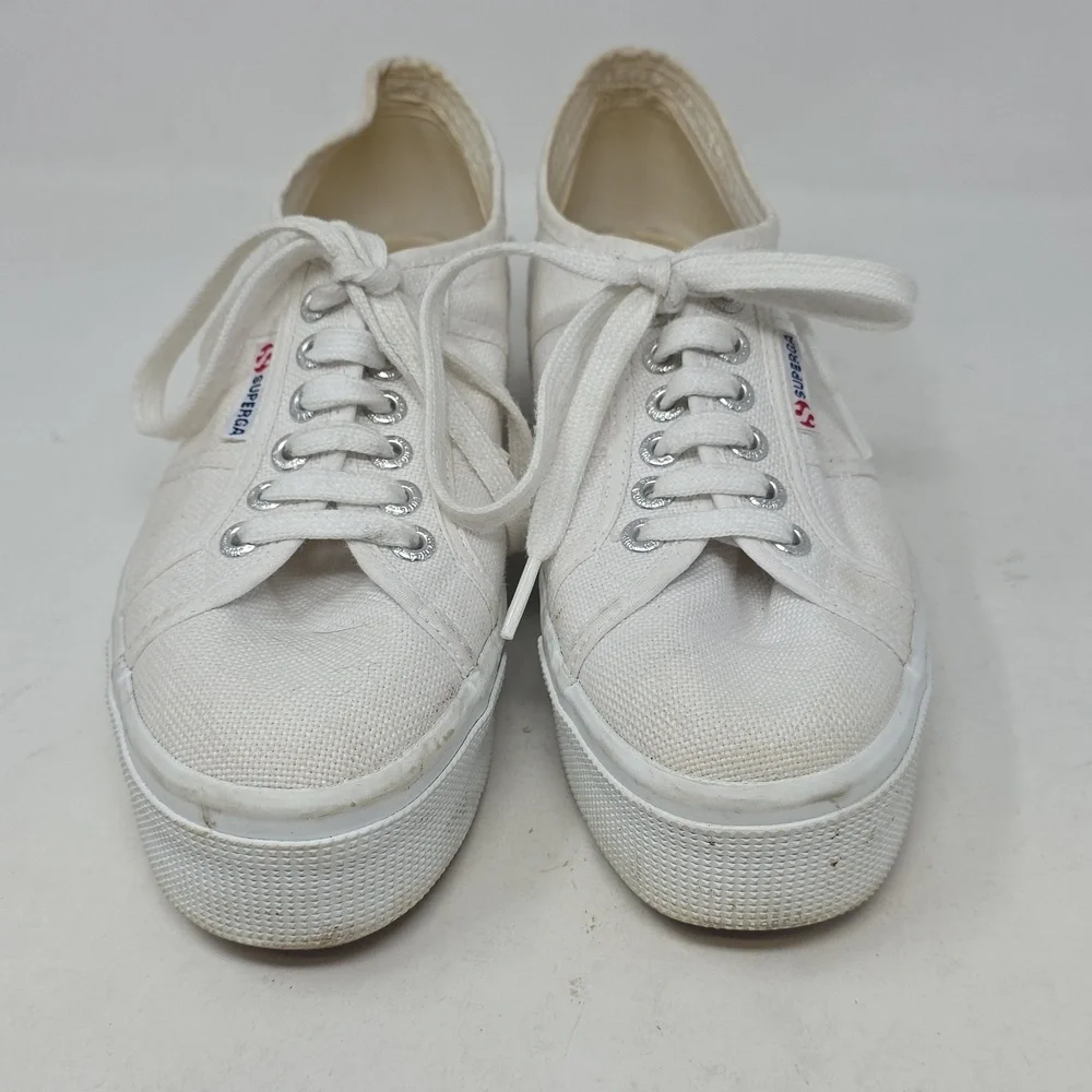 Superga White Platform Sneakers Classic Canvas Design Size 8